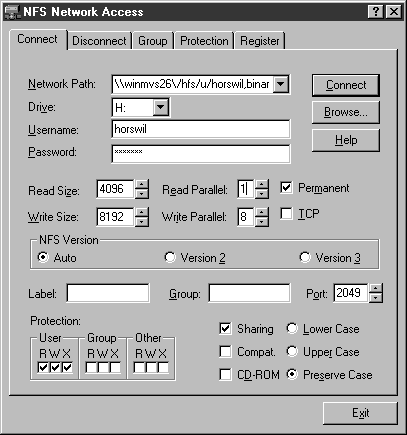 NFS Maestro Solo: NFS Network Access dialog