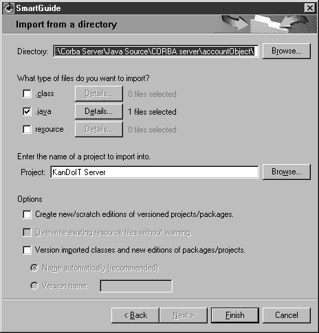 VisualAge for Java: Import from a directory