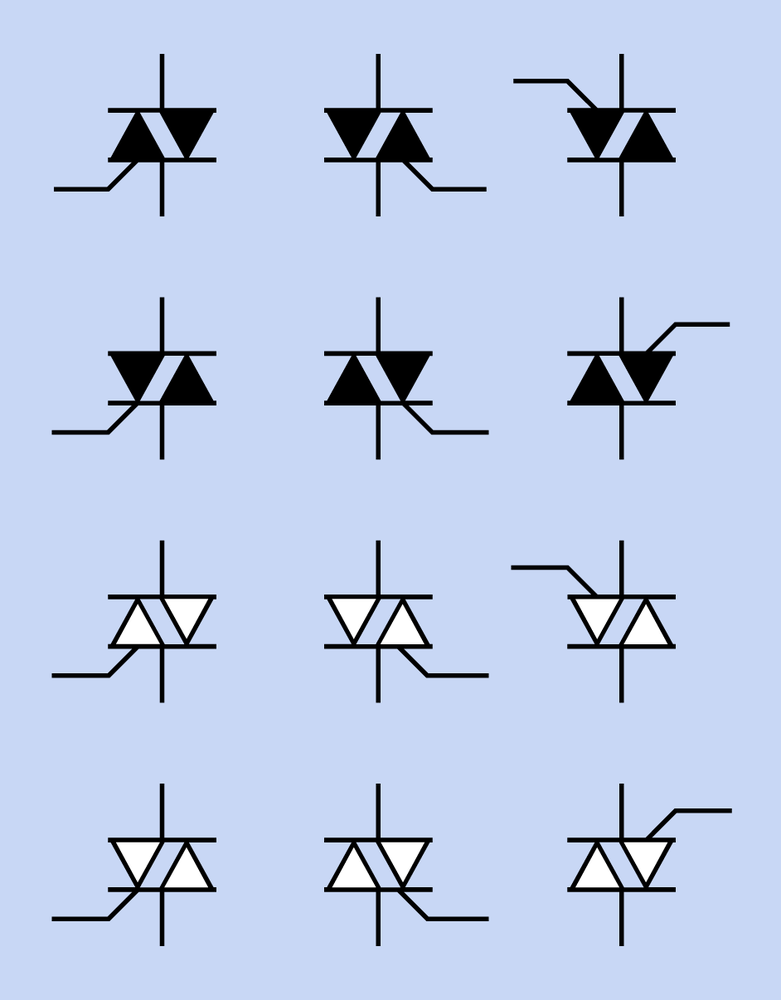 Interchangeable variants of the schematic symbol for a triac.