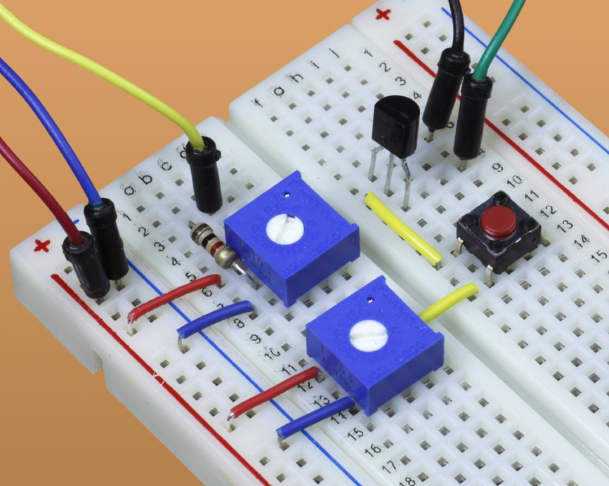 A breadboarded triac test circuit.