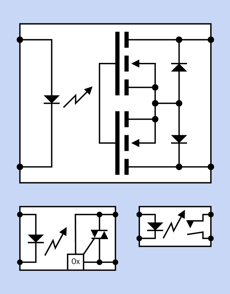 Schematic symbols for solid-state relays have not been standardized. See text for details.