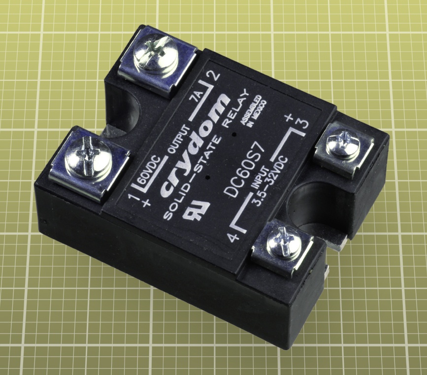 A solid-state relay capable of switching up to 7A DC. See text for a detailed description.