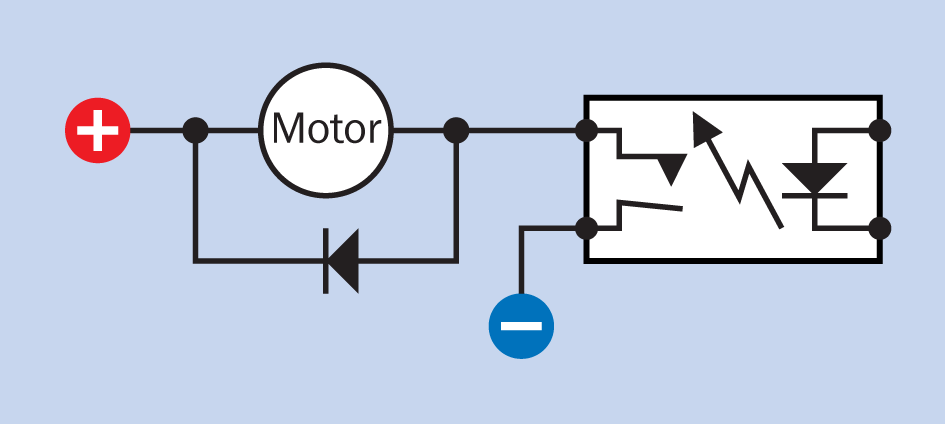 Use of a diode around an inductive load, to protect a solid-state relay from back-EMF.