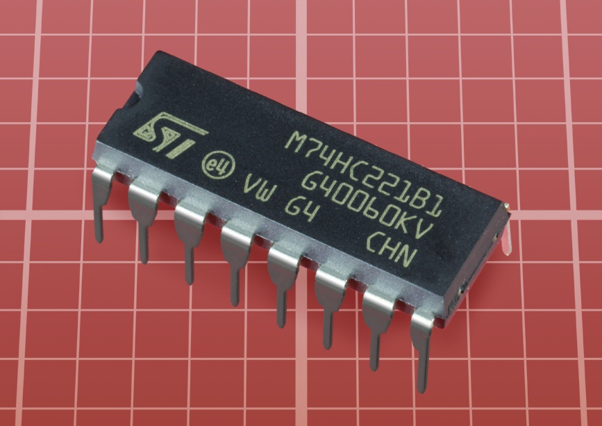 A dual-timer chip containing two monostable multivibrators that can function in astable mode if they are connected externally to trigger each other.