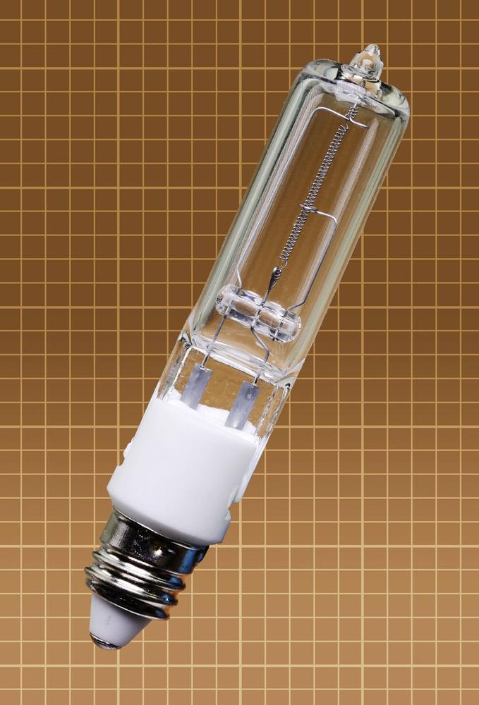 A halogen bulb slightly more than 2” in length, designed for 115VAC.