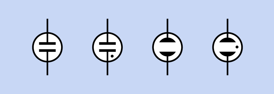 Any of these symbols may represent a neon bulb or a neon lamp. The dot in two of the symbols indicates that the component is gas filled. All neon bulbs are gas filled, but the dot is often omitted.