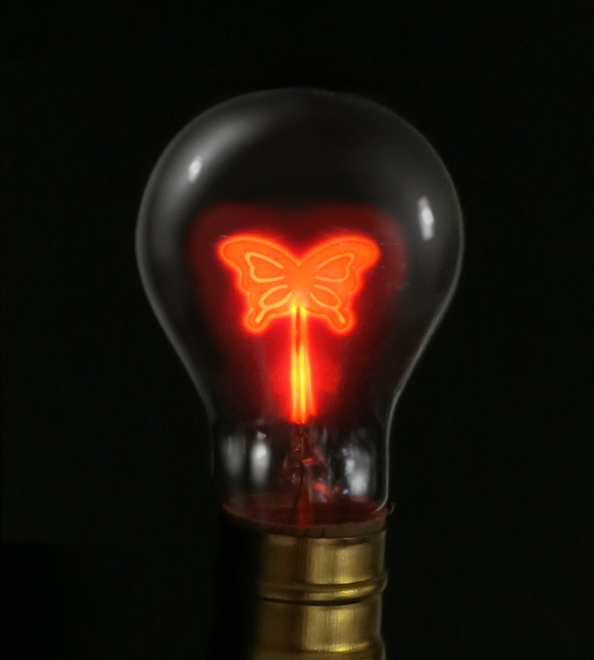 In bygone decades, ornamental neon bulbs with specially shaped electrodes were popular.