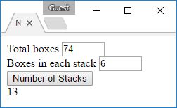 A running program that computes the number of stacks of boxes