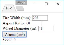 A running program that calculates the volume inside a tire