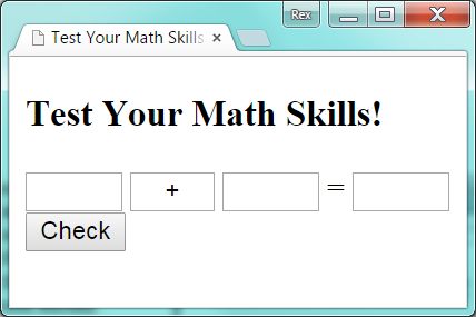 The user interface for a program to quiz children on arithmetic