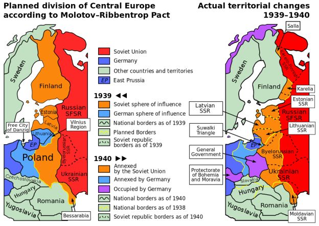 Planned and actual territorial changes in Central Europe 1939–1940