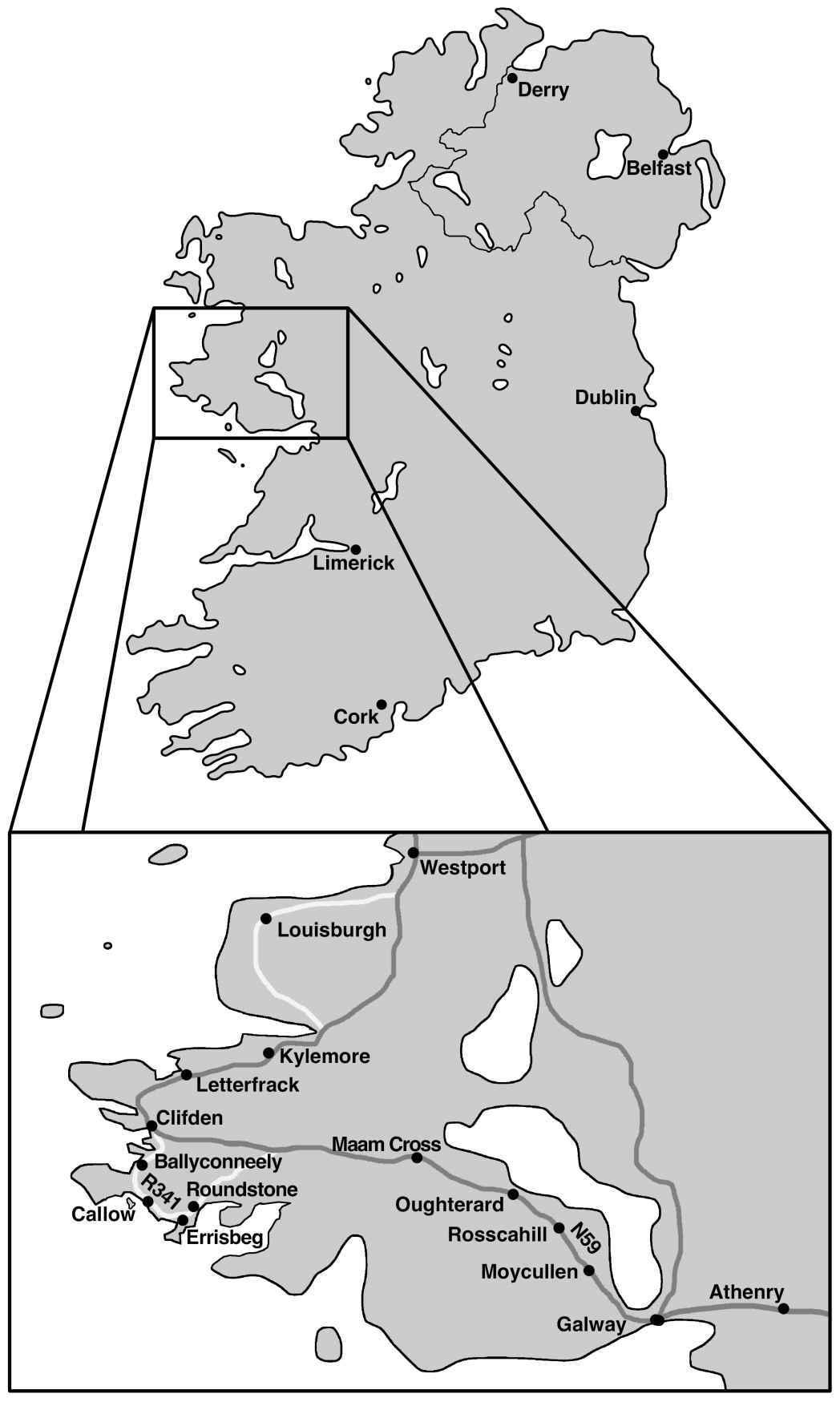 A map showing the location of events in the book