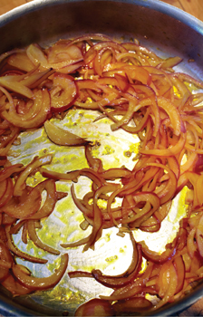 Onions caramelizing in the pan