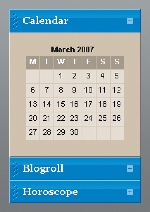 The calendar module in its default, expanded view