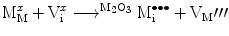 
$$ {\rm M}_{\rm M}^x + {\rm V}_{\rm i}^x\
{\buildrel\over{\longrightarrow}^{\rm{M_2}{O_3}}}\ {\rm M}_{\rm
i}^{{ \bullet \bullet \bullet }} + {{\rm V}_{\rm
M}\prime\prime\prime} $$
