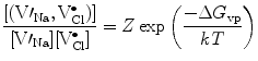 
$$ \frac{{\left[ {({{{{\rm V\prime_{{{\rm{Na}}}}}}}},{\rm V}_{\rm{Cl}}^{ \bullet })} \right]}}{{[{{{{\rm V\prime_{\rm{Na}}}}}}][{\rm V}_{\rm{Cl}}^{ \bullet }]}} = Z\exp \left( {\frac{{ - \Delta {{G}_{\rm{vp}}}}}{{kT}}} \right) $$
