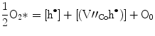 
$$ \frac{1}{2}{{\text{O}}_{{2}}}* = [{{\text{h}}^{ \bullet }}] + \left[ {({{{{\text{V}}}\prime\prime}_{\rm{Co}}}{{\text{h}}^{ \bullet }})} \right] + {{\text{O}}_0} $$
