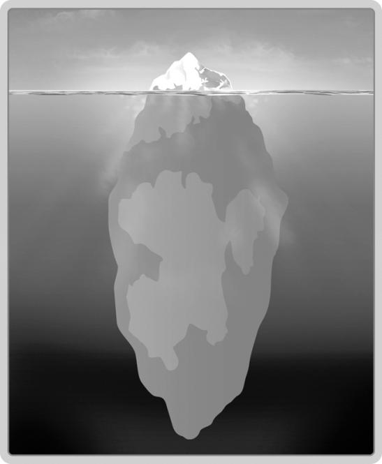 Figure 13. Iceberg as metaphor for 95 percent bottom-up/evo and 5 percent top-down/devo creation and control in evo devo complex adaptive systems.