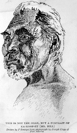 [Illustration: THIS IS NOT THE OGRE, BUT A PORTRAIT OF KA-KOOP-ET (MR. BILL) <i>Drawn by J Semeyn from photograph by Joseph Clegg of Port Alberni</i>]