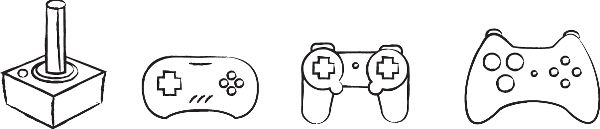 Line drawings of Atari, Nintendo, PlayStation, and Xbox controllers