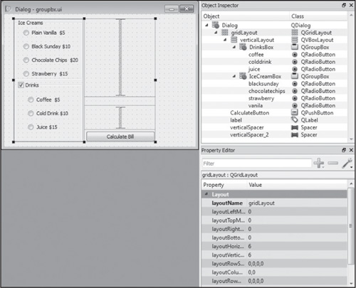 Applying Grid Layout to the widgets on the form.