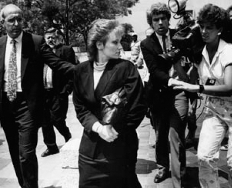 Anne Pollard leaves U.S. District Court on 4 June 1986 after she pleads guilty to two charges brought against her by the government. —WASHINGTON TIMES