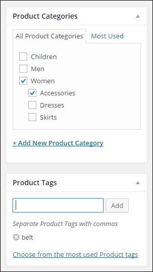 Setting the categories, tags, and images for your product