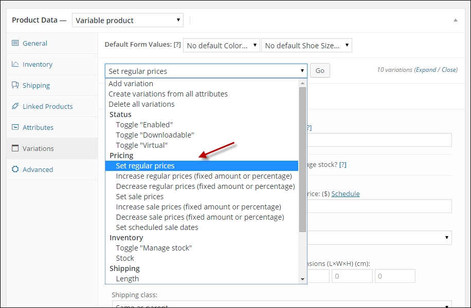 Setting up variable and grouped products