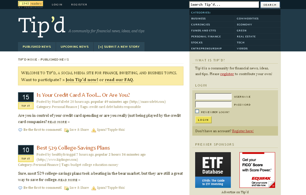 Tip'd is a great example of a smaller niche news and voting site.