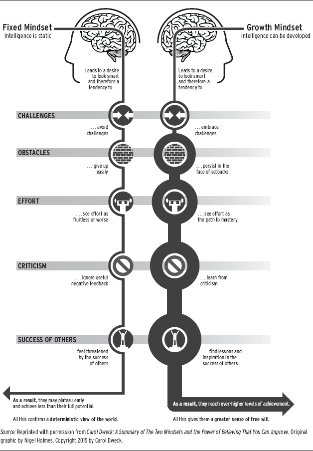 Contrasts the fixed mindset vs. growth mindset view of intelligence and the effect on students’ learning attitudes and outcomes.