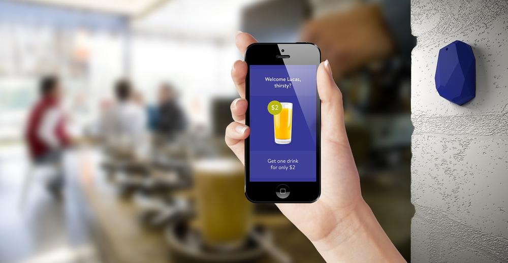 An Estimote beacon triggering a smartphone app to display a special offer (image: Estimote)
