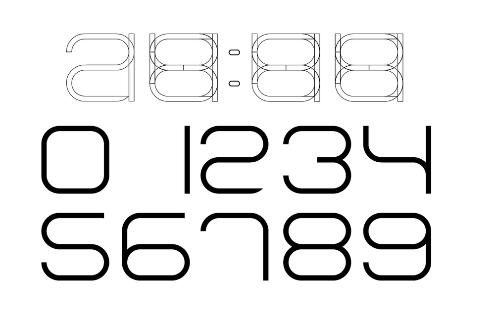 The segmentation used by the CST-1 watch; note that the first digit misses unnecessary segments, as it will only ever need to display “1” or “2” to display time (image: Central Standard Timing, LLC)