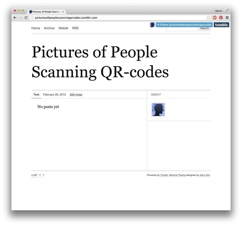 Pictures of People Scanning QR codes—Tumblr page (image: Martin Charlier)