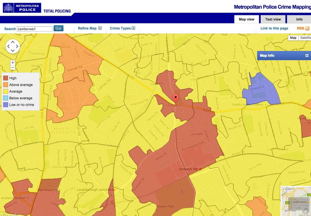 The London Metropolitan Police maps show historical crime rates by local area (image: maps.met.police.uk)