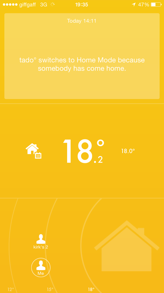 Tado displays recent activity on the homescreen