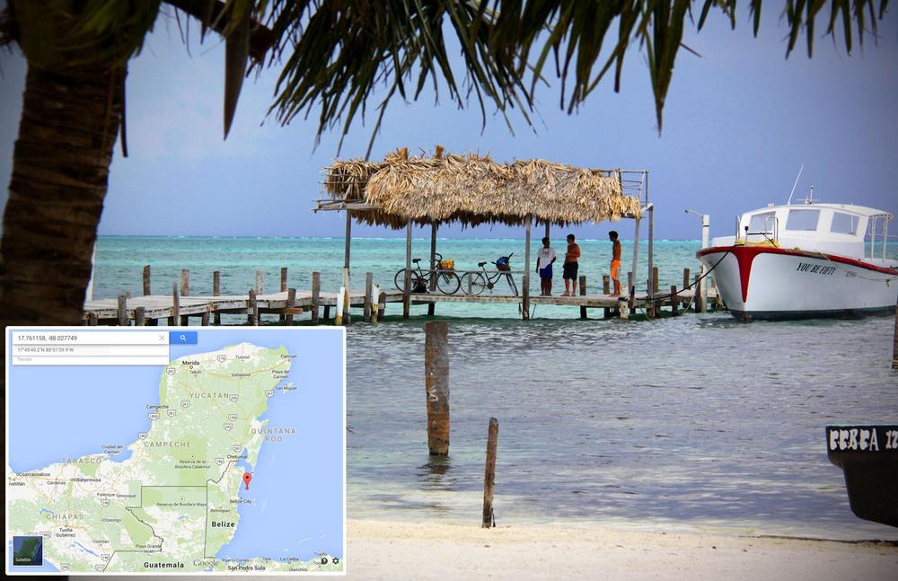 GPS coordinates 17.761158, –88.027749, aka Caye Caulker (images: Sam Beddoes via Flickr, CC licence; Google Maps)