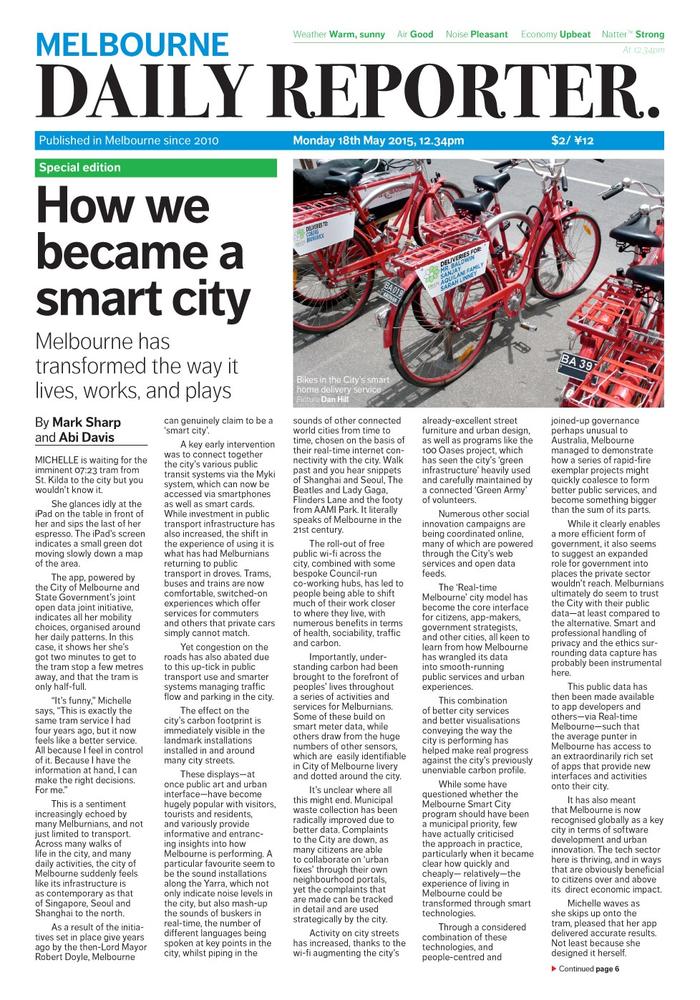 Fake newspaper article for the Smart Cities project (image: Dan Hill)