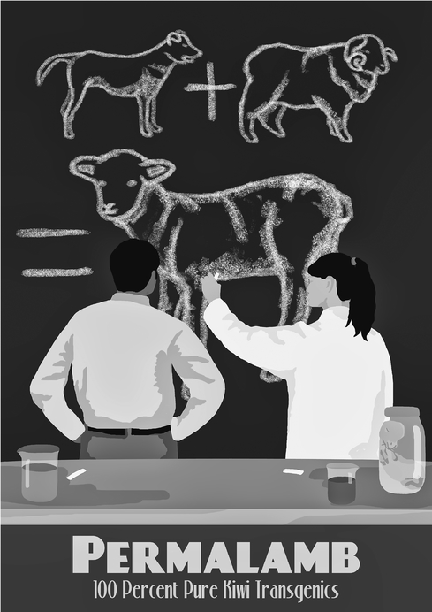 Figure 5.10.1 PermaLamb: 100 percent pure Kiwi transgenics (copyright Anne Galloway and Lauren Wickens)