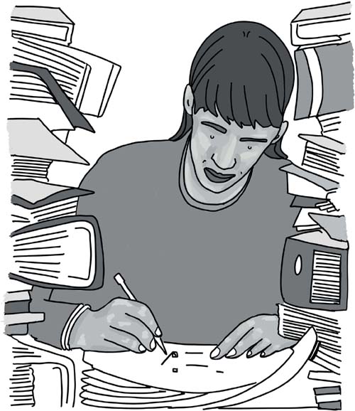 A person filling in documents