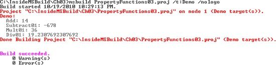 Result of the Demo target in PropertyFunctions03.proj