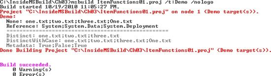 Result of the Demo target in Itemfunctions01.proj