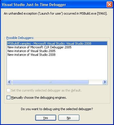 Debugger selection dialog