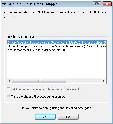 Debugger selection dialog