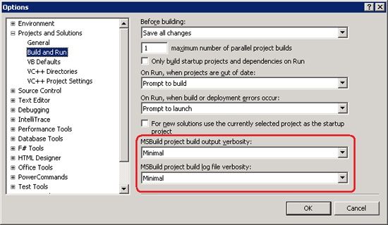 Configuring the build output and build log verbosity in the IDE