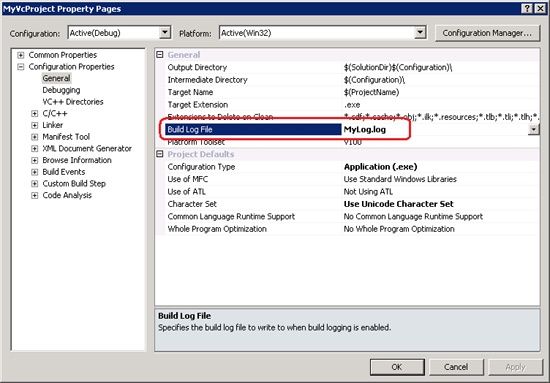 The Build Log File property