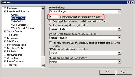 Configuring parallel project builds in the IDE