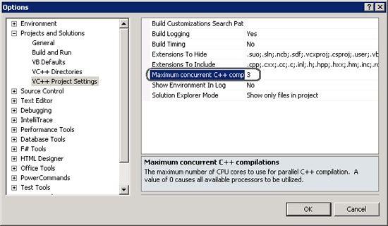 Enabling concurrent compilations for Visual C++ and Visual C++/CLI projects