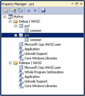 The Property Manager window showing a property sheet hierarchy