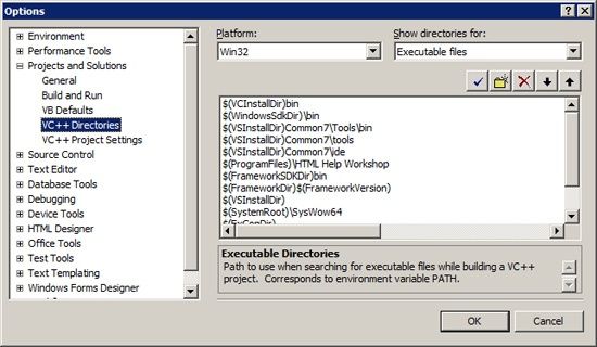 Visual C++ Directories in Visual C++ 2008