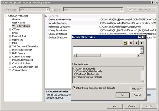 The Visual C++ Directory settings are now set using property pages.